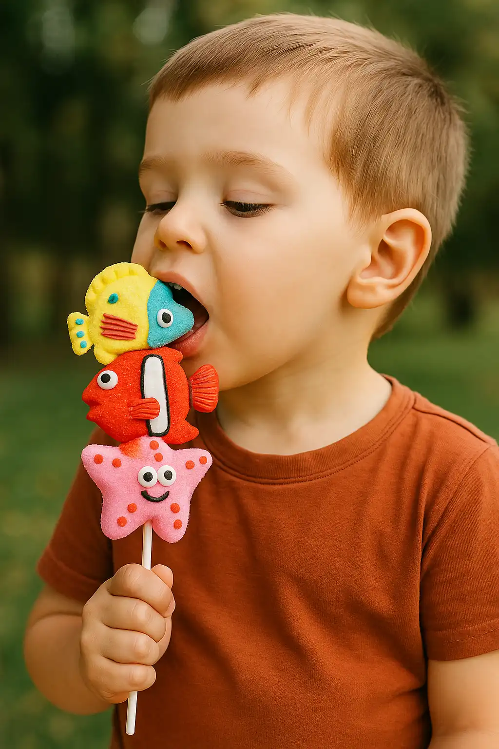 12 Spiedini Mallow Pesce 33g –Marshmallow Colorati Tema Mare Golosi e Divertenti