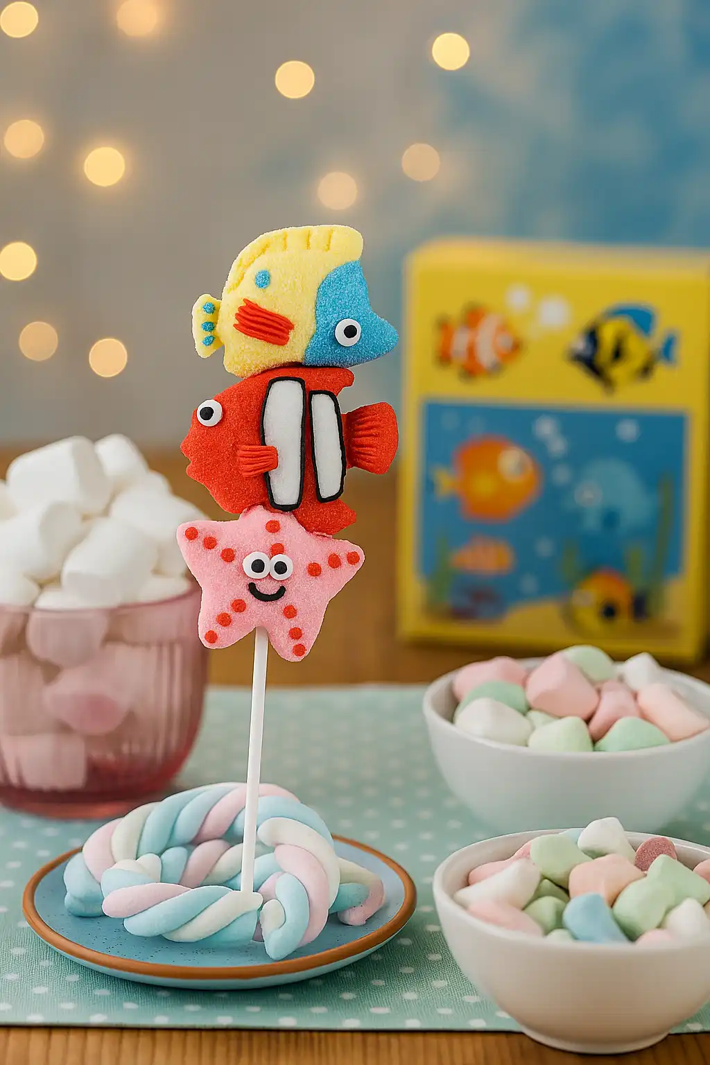 12 Spiedini Mallow Pesce 33g –Marshmallow Colorati Tema Mare Golosi e Divertenti