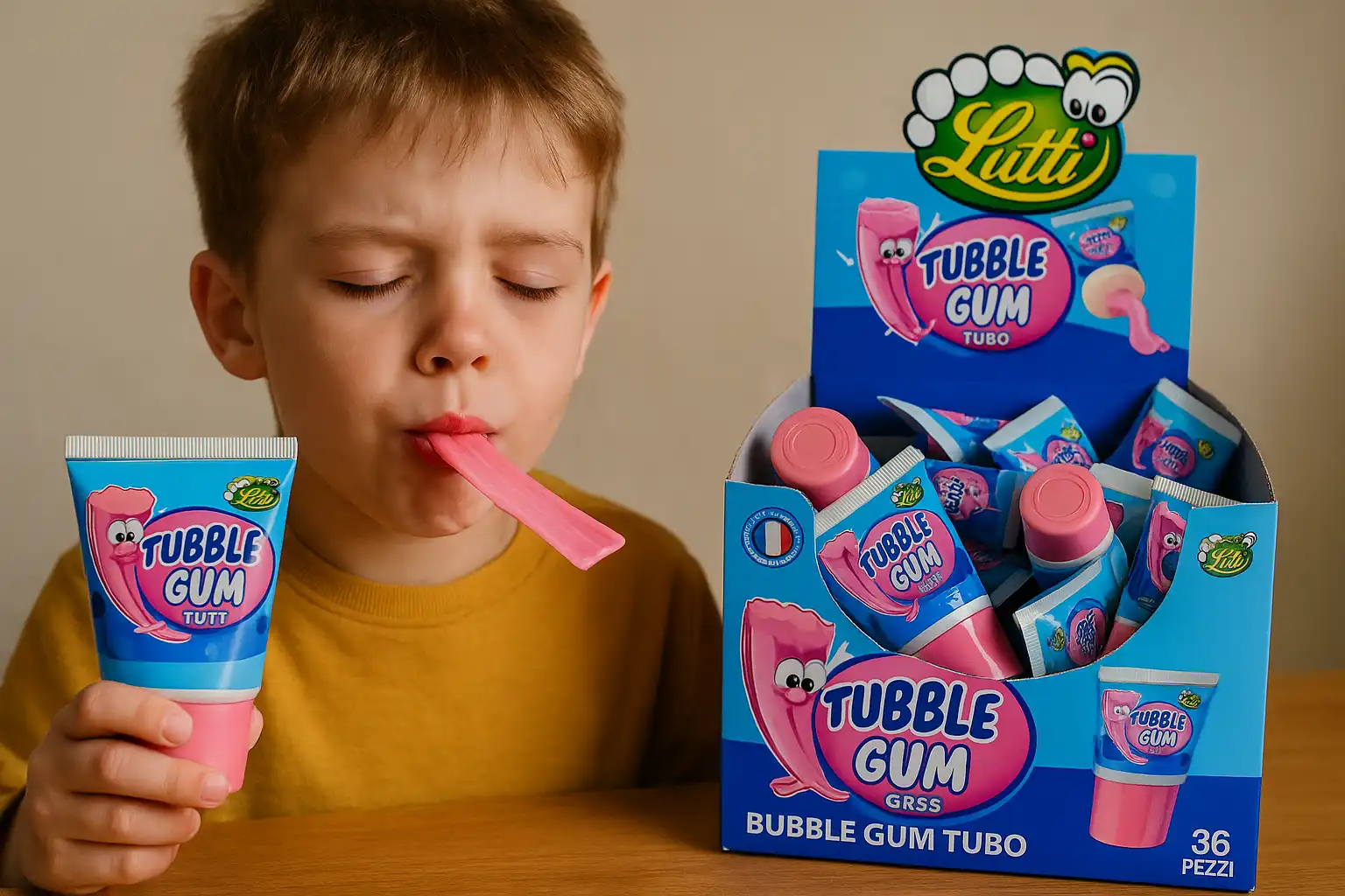 36x Bubble Gum in Tubetto 35g – Gusto Tutti Frutti – Confezione da 36 Pezzi