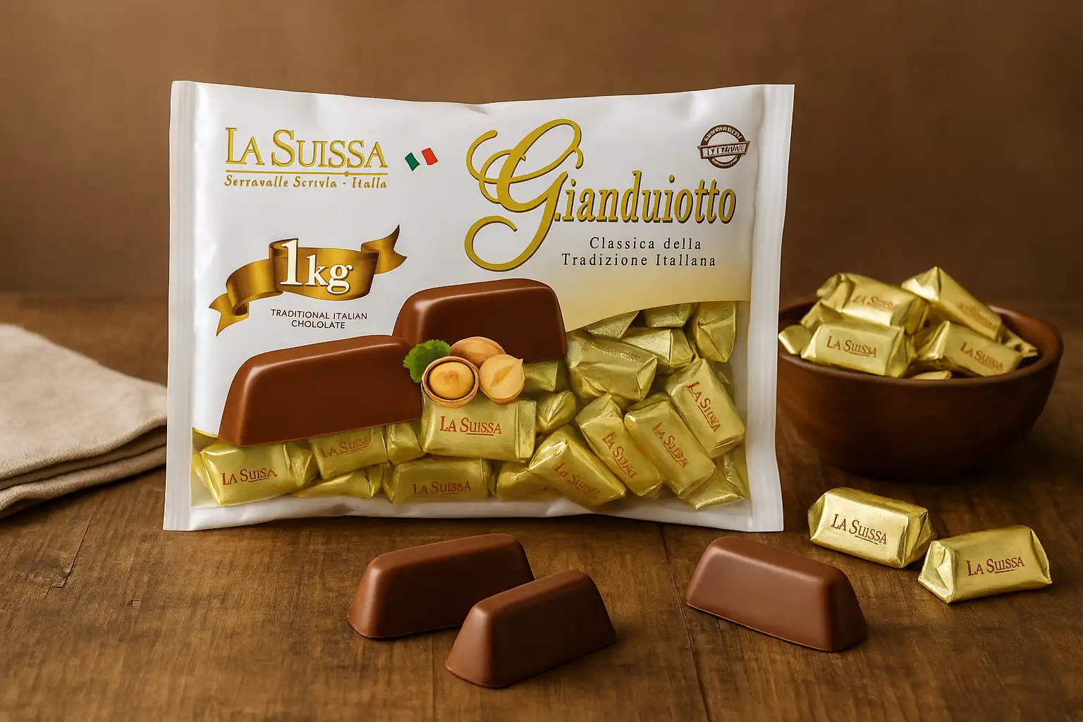 Gianduiotti Classici La Suissa 1kg - Incartati in Carta Dorata - Senza Glutine