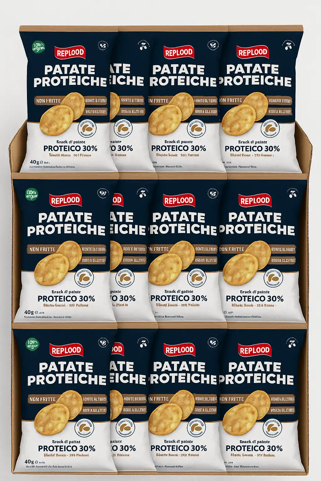12x Snack Patate Proteiche 40g – 30% Proteine, Non Fritte, Vegan, Senza Glutine