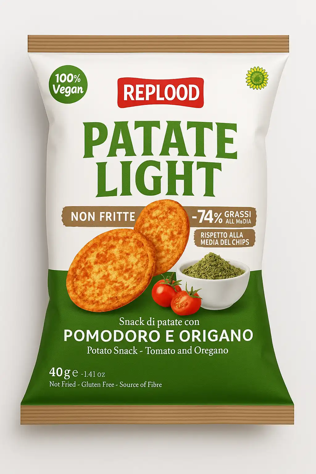 12x Snack Patate Light Pomodoro e Origano 40g – Non Fritte, Vegan, Senza Glutine