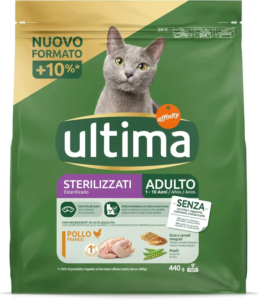 8x Ultima Cibo per Gatti Adulti Sterilizzati al Pollo 440g – Crocchette Complete