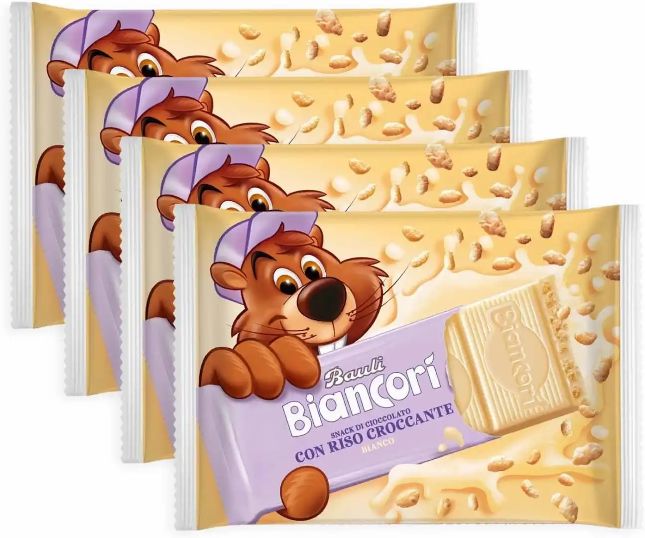 4 x Bauli Biancorì Confezioni Barrette Cioccolato Bianco Croccante 110g