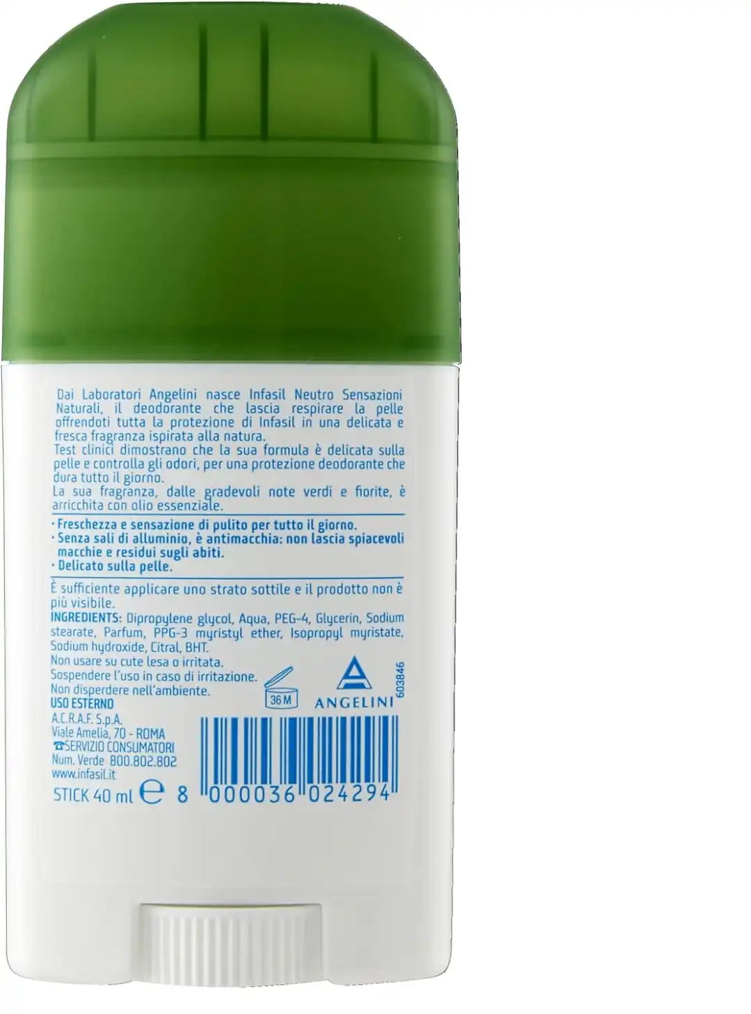 12x Infasil Deodorante Stick Neutro 50ml Senza Sali di Alluminio Naturale