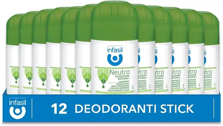 12x Infasil Deodorante Stick Neutro 50ml Senza Sali di Alluminio Naturale
