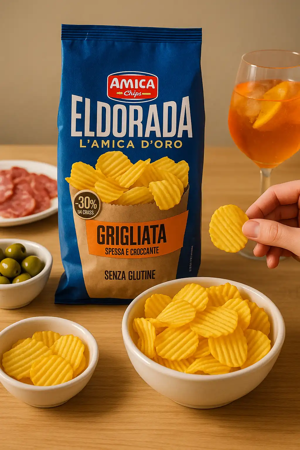 15x Amica Chips Eldorada Grigliata 130g –Patatine Croccanti Spesse Senza Glutine
