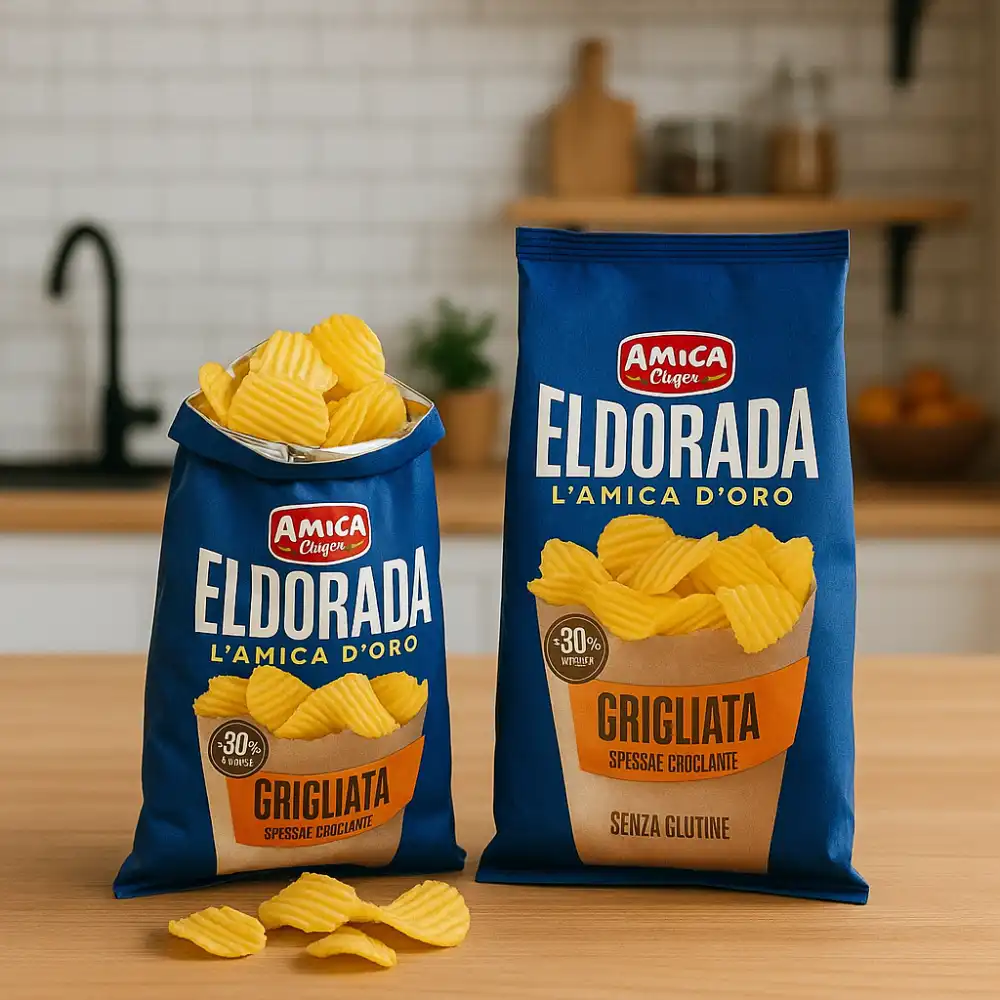 15x Amica Chips Eldorada Grigliata 130g –Patatine Croccanti Spesse Senza Glutine