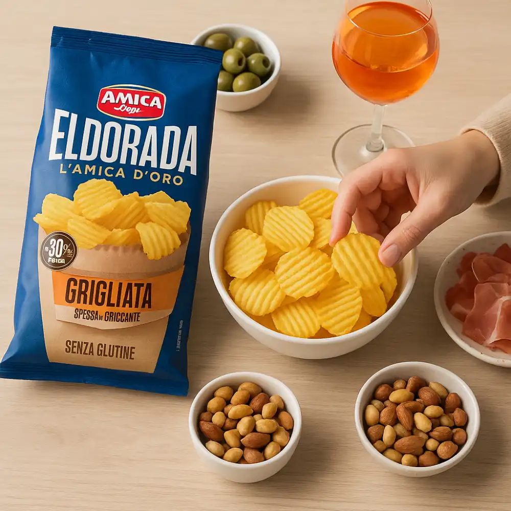 15x Amica Chips Eldorada Grigliata 130g –Patatine Croccanti Spesse Senza Glutine