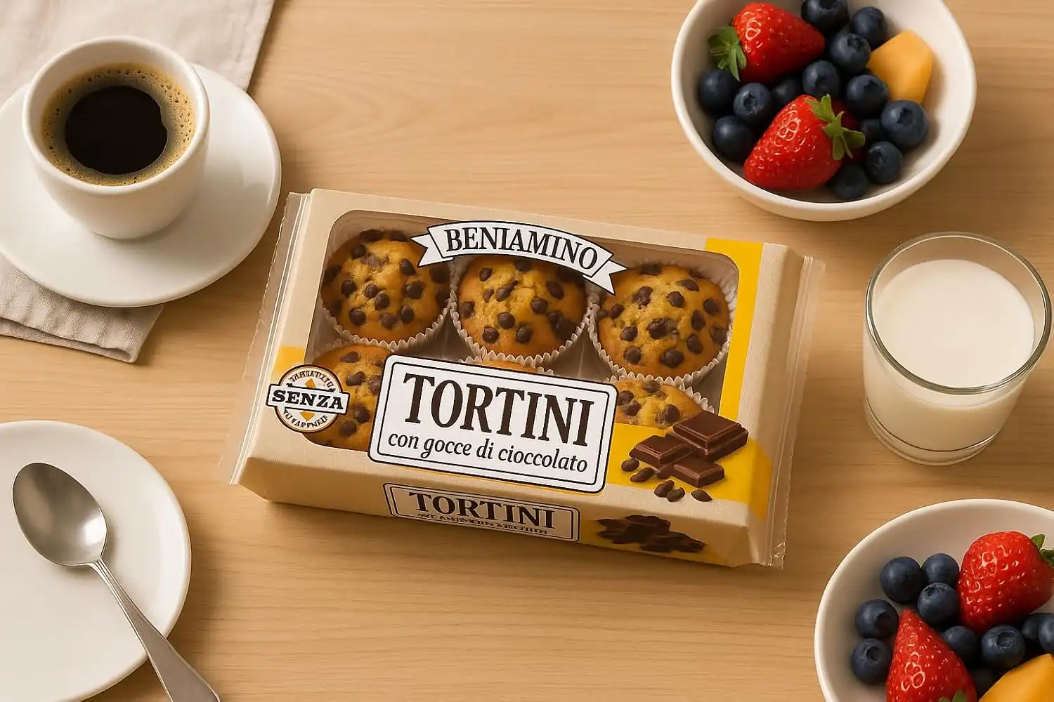 6 x Beniamino Tortino Merendine Gocce di Cioccolato 200g Snack Soffice e Goloso