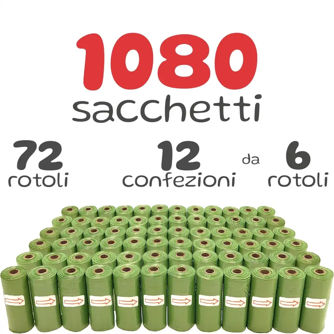 Sacchetti Igienici Cane 1080 pz (72 Rotoli) –Sacchettini Resistenti Antiforatura