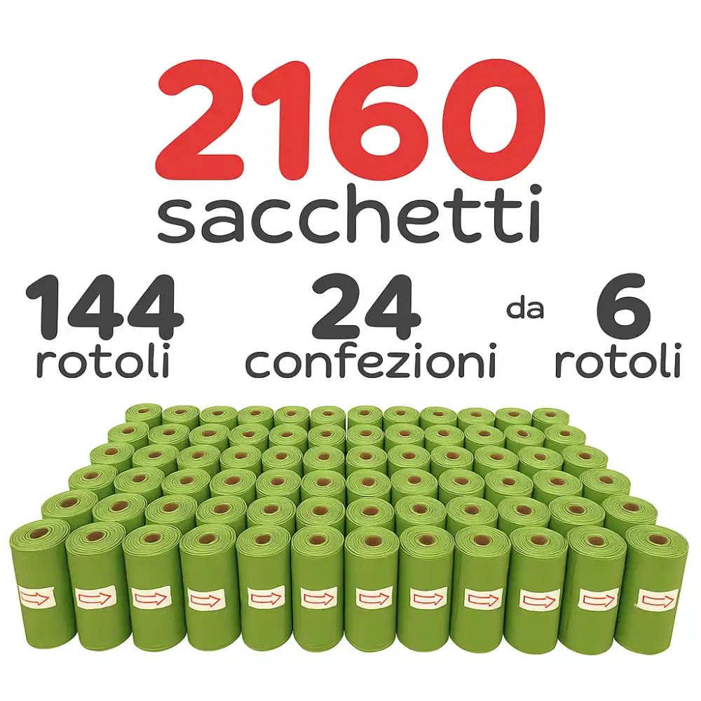 Sacchetti Igienici Cane 2160 pz (144 Rotoli)–Sacchettini Resistenti Antiforatura