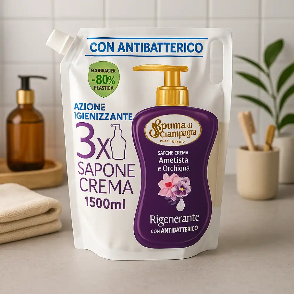 3x Spuma di Sciampagna Sapone Liquido Mani Orchidea Ricarica 1,5L x3 Totale 4,5L