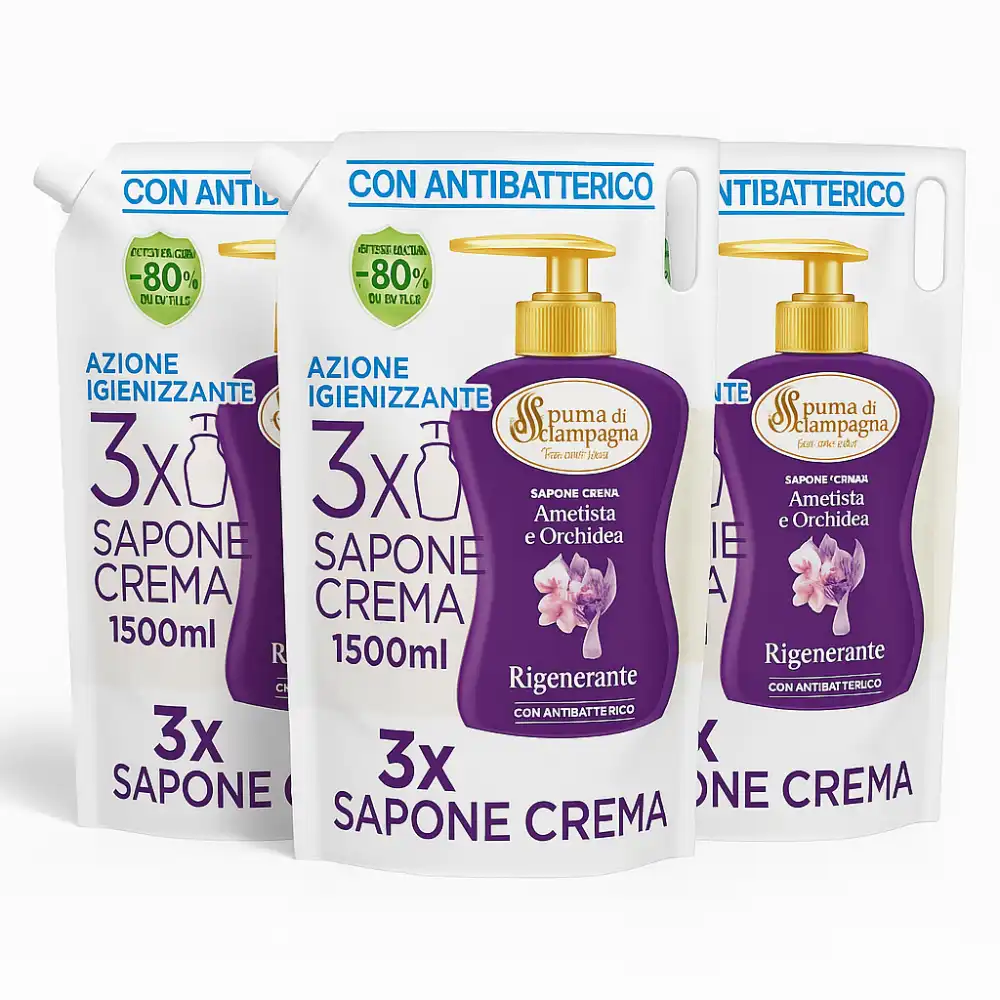 3x Spuma di Sciampagna Sapone Liquido Mani Orchidea Ricarica 1,5L x3 Totale 4,5L