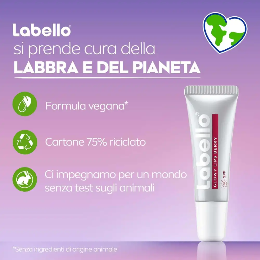 Labello Glowy Lips Berry 10ml Balsamo Labbra Colorato SPF30 con Acido Ialuronico