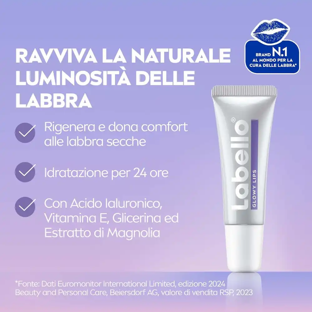 Labello Glowy Lips 10ml – Balsamo Labbra Idratante 24h con Acido Ialuronico