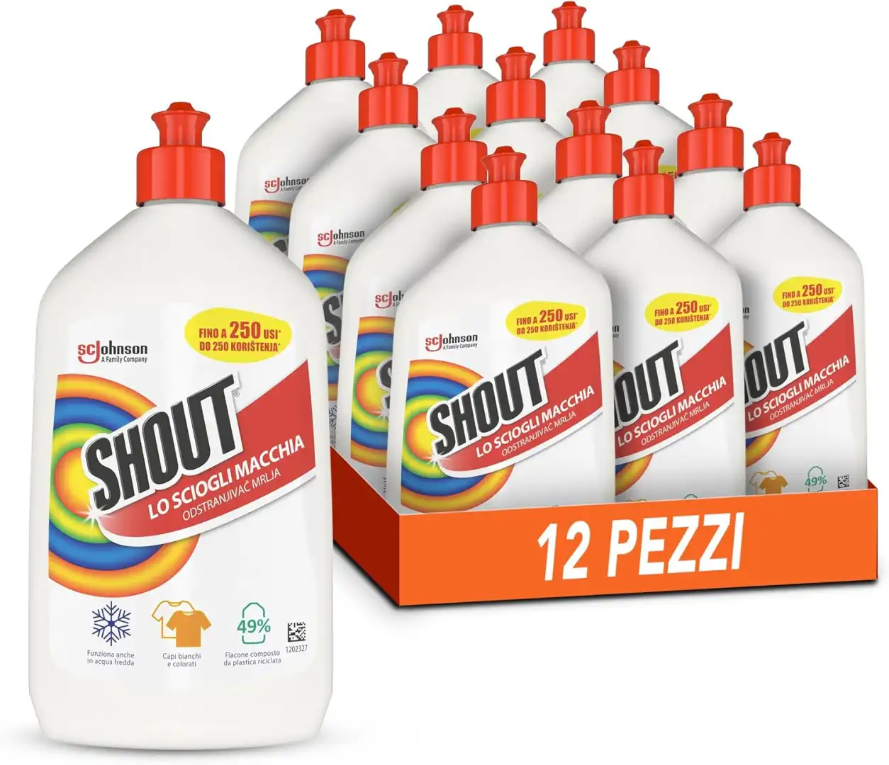 SHOUT Smacchiatore Universale – Confezione da 12 Pezzi – 500 ml per Flacone