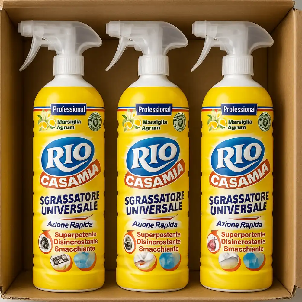 3x RIO AZZURRO Bum Bum Sgrassatore Spray 750ml Casa Cucina Multiuso