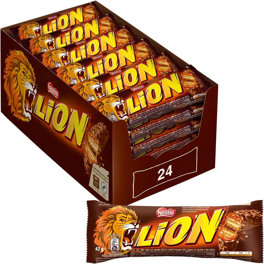 24x Nestlé Lion Bar 42g – Wafer con Caramello, Cereali e Cioccolato al Latte