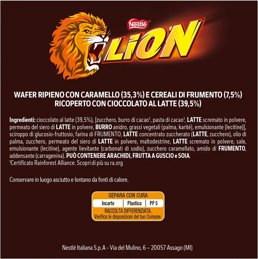 24x Nestlé Lion Bar 42g – Wafer con Caramello, Cereali e Cioccolato al Latte