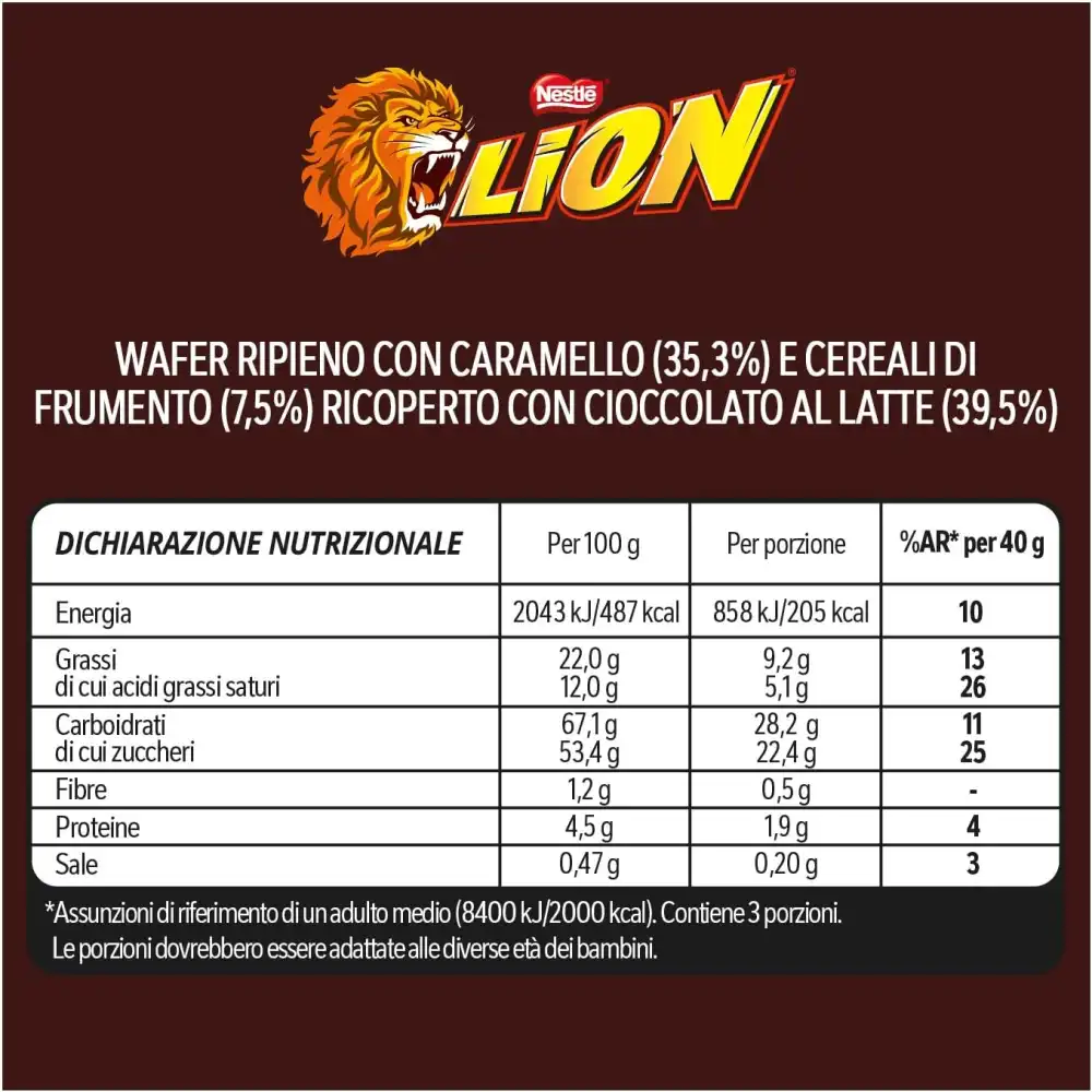 24x Nestlé Lion Bar 42g – Wafer con Caramello, Cereali e Cioccolato al Latte