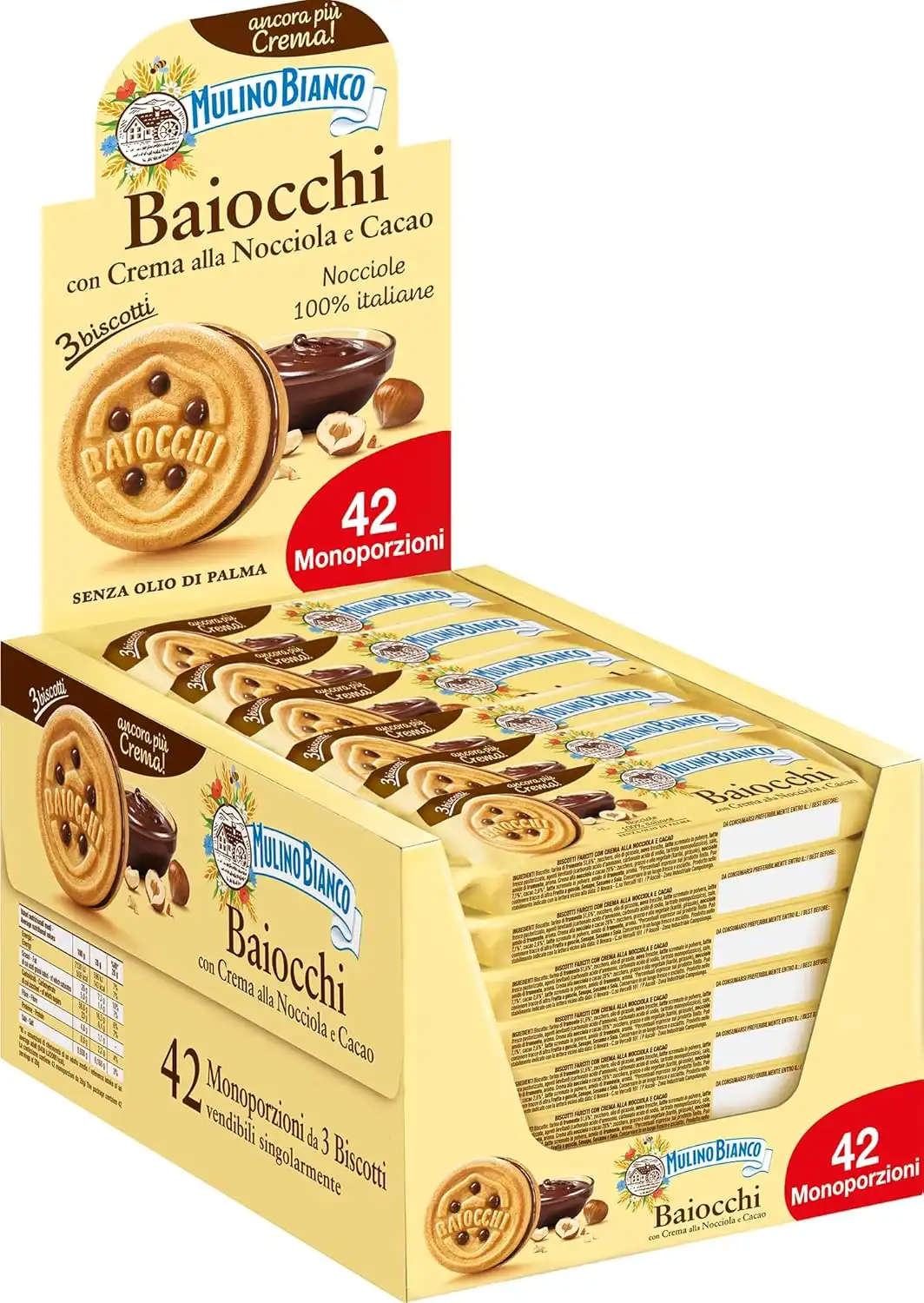 Mulino Bianco Baiocchi Biscotti Nocciola e Cacao 42 Monoporzioni Merenda Snack