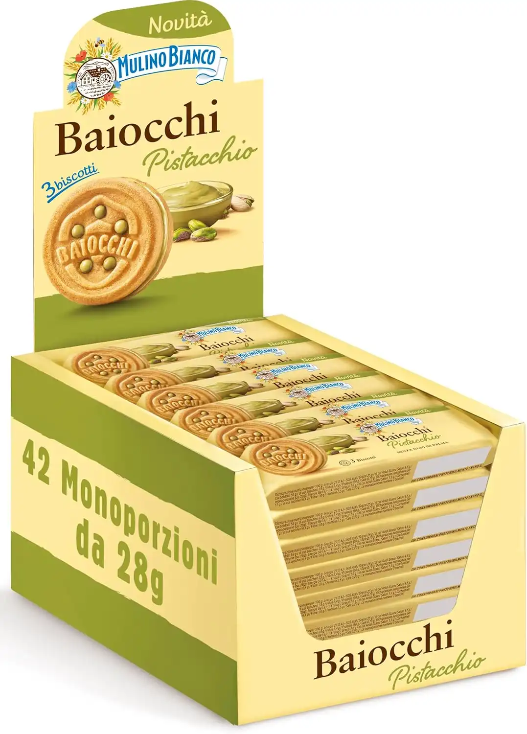 Mulino Bianco Baiocchi Pistacchio 42 Monoporzioni Biscotti Ripieni Merenda Snack