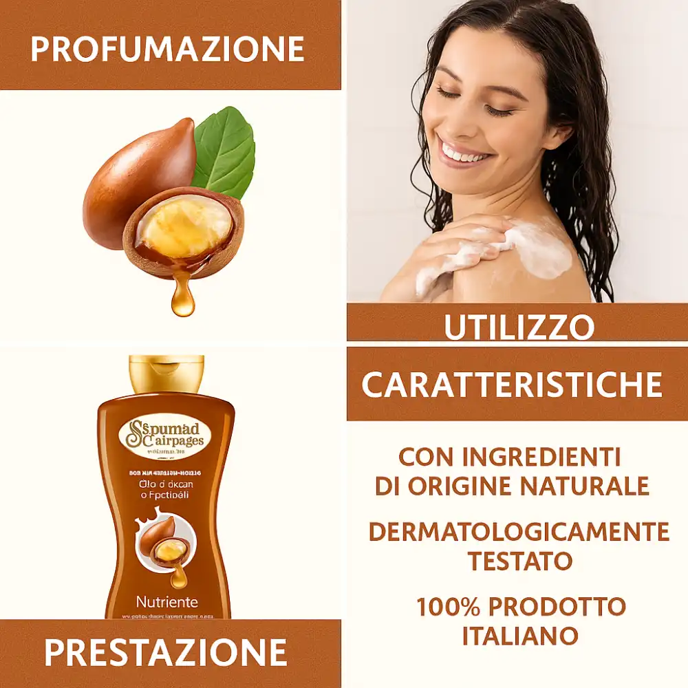 3 Pezzi Spuma di Sciampagna Bagnodoccia Crema Argan 650ml - Idratante Nutriente