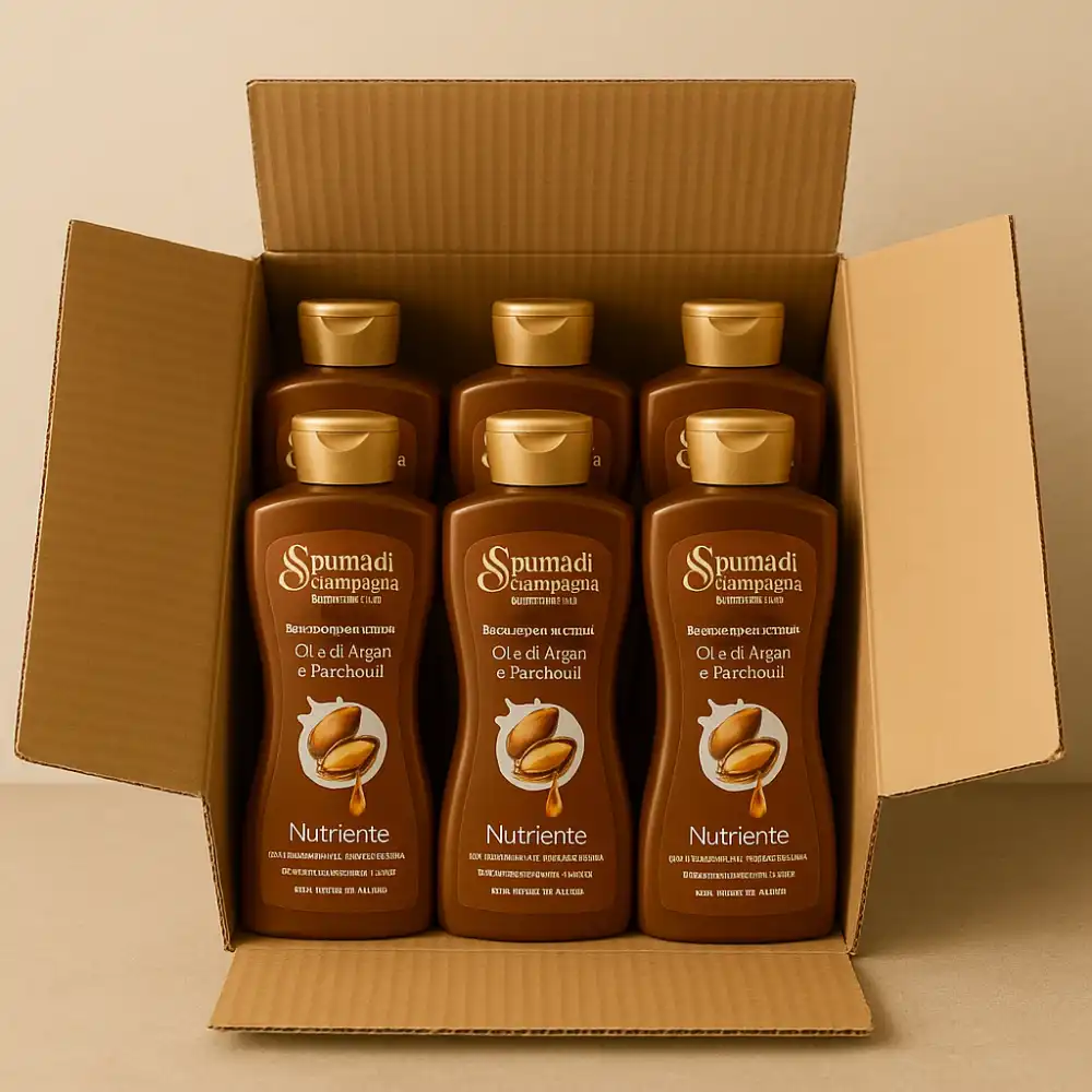 6 Pezzi Spuma di Sciampagna Bagnodoccia Crema Argan 650ml - Idratante Nutriente