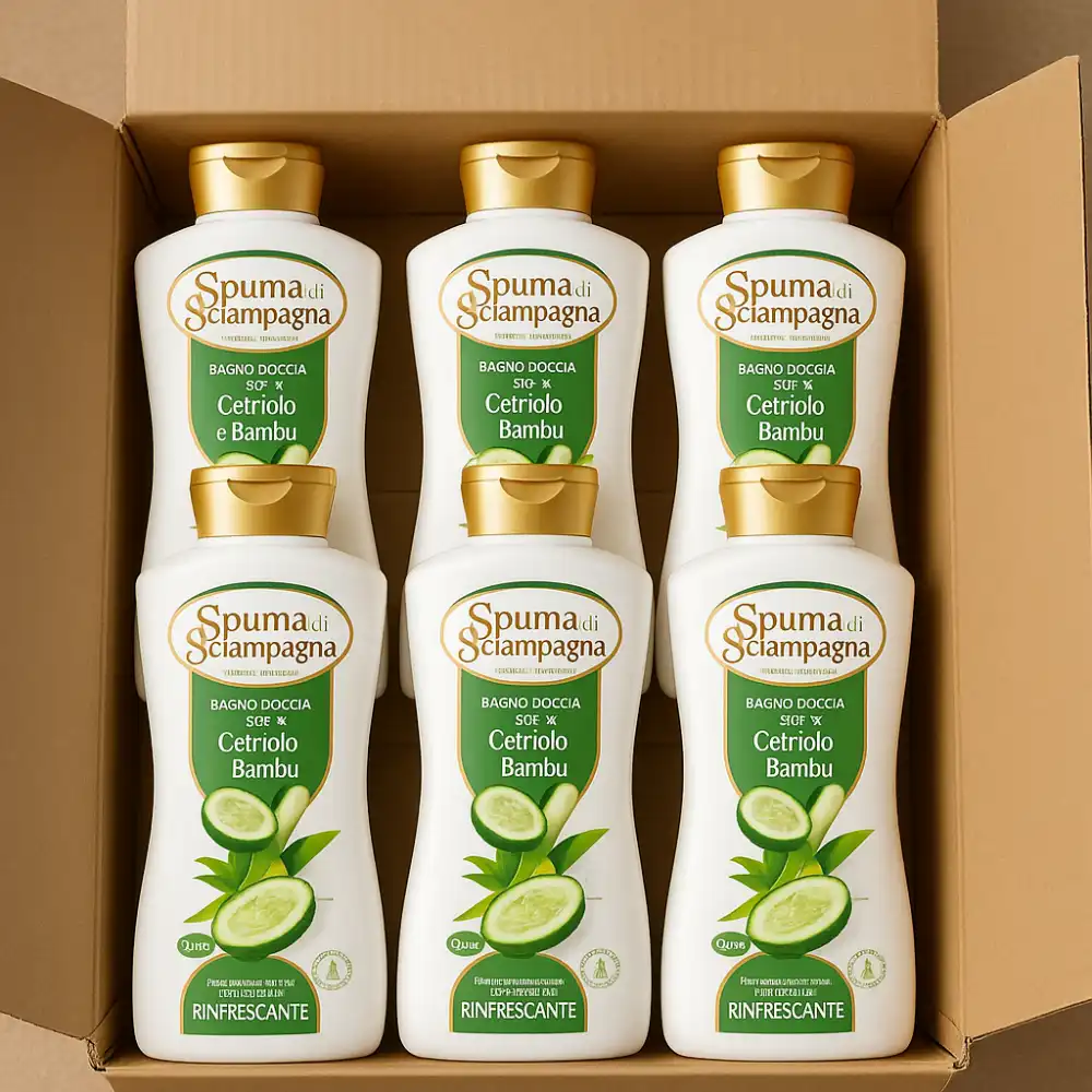 6 Pezzi Spuma di Sciampagna Bagno Doccia Crema Cetriolo & Bambù 650ml – Freschezza Naturale