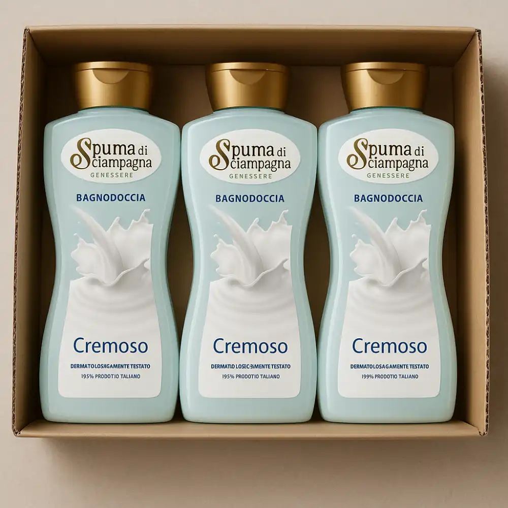 3 Pezzi Spuma di Sciampagna Bagnodoccia Crema 650ml Cremoso Idratante