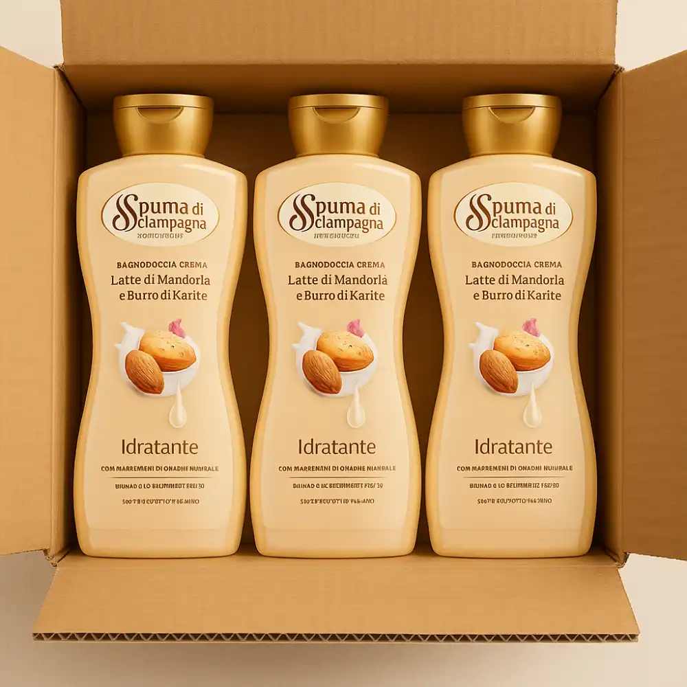 3x Bagnoschiuma Spuma di Sciampagna Latte di Mandorla 650ml Bagno Doccia Cremoso