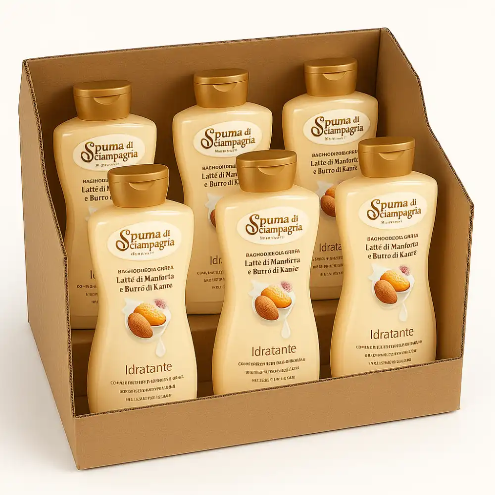6x Bagnoschiuma Spuma di Sciampagna Latte di Mandorla 650ml Bagno Doccia Cremoso