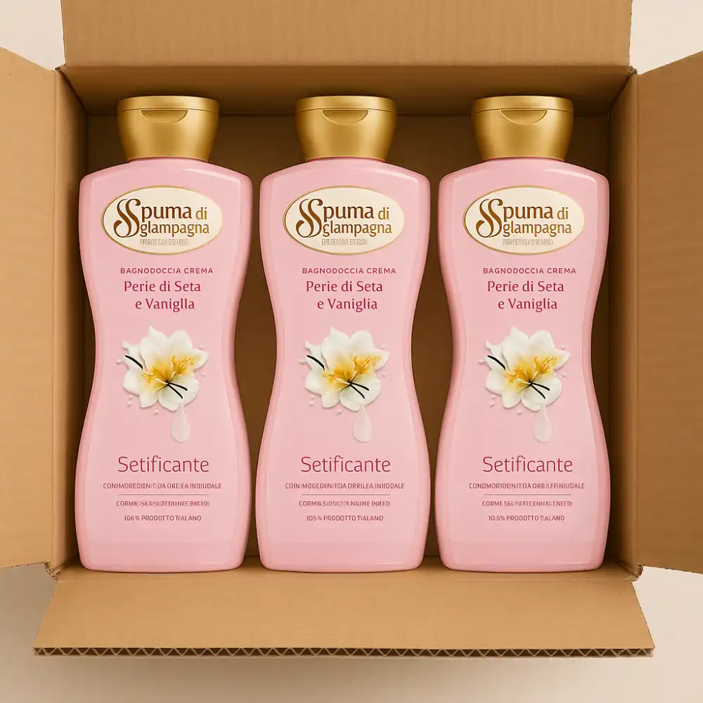 3x Spuma di Sciampagna Bagnoschiuma Perle & Vaniglia 650ml – Idratante Nutriente