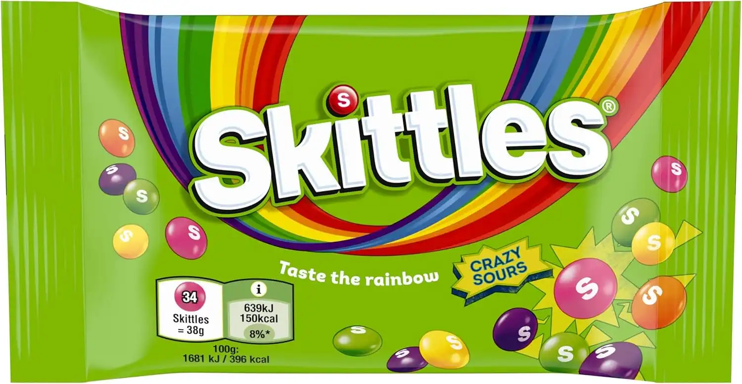 Skittles Crazy Sours Caramelle alla Frutta 14x38g Colorate Americane Aspre