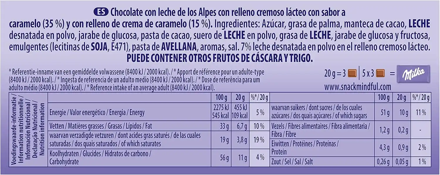 Milka Caramel Cioccolato al Latte con Ripieno al Caramello 3x100g Tavoletta