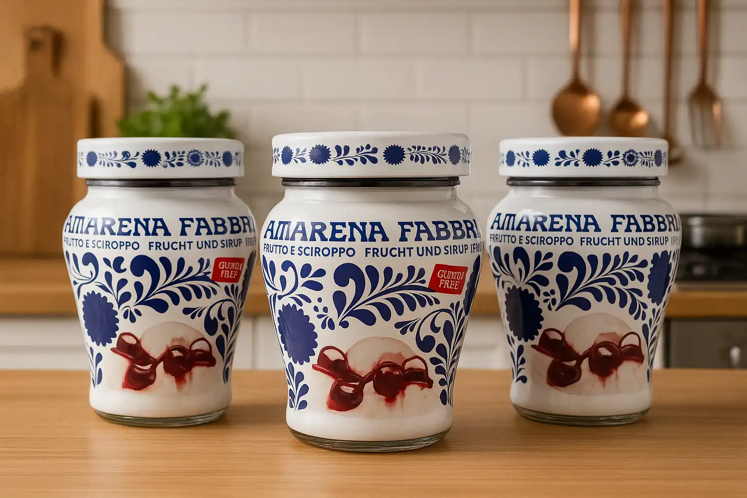 Amarena Fabbri 600g x 3 Vasetti Frutta Sciroppata in Vaso Originale Gluten Free