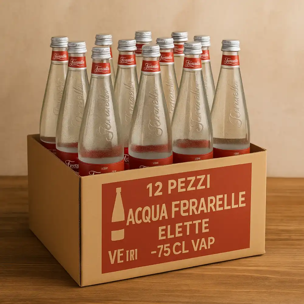 12 Bottiglie Acqua Ferrarelle Elette 75cl Vetro - Naturale Effervescente