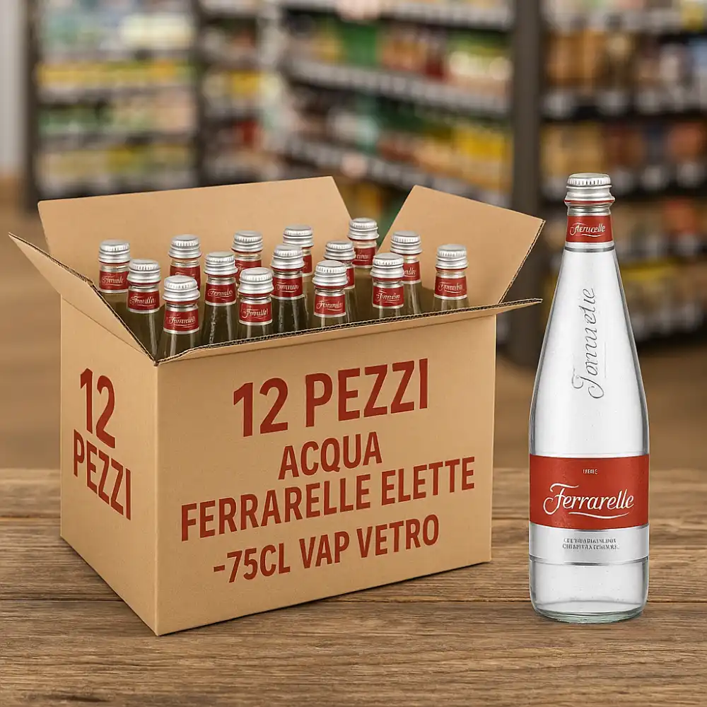 12 Bottiglie Acqua Ferrarelle Elette 75cl Vetro - Naturale Effervescente