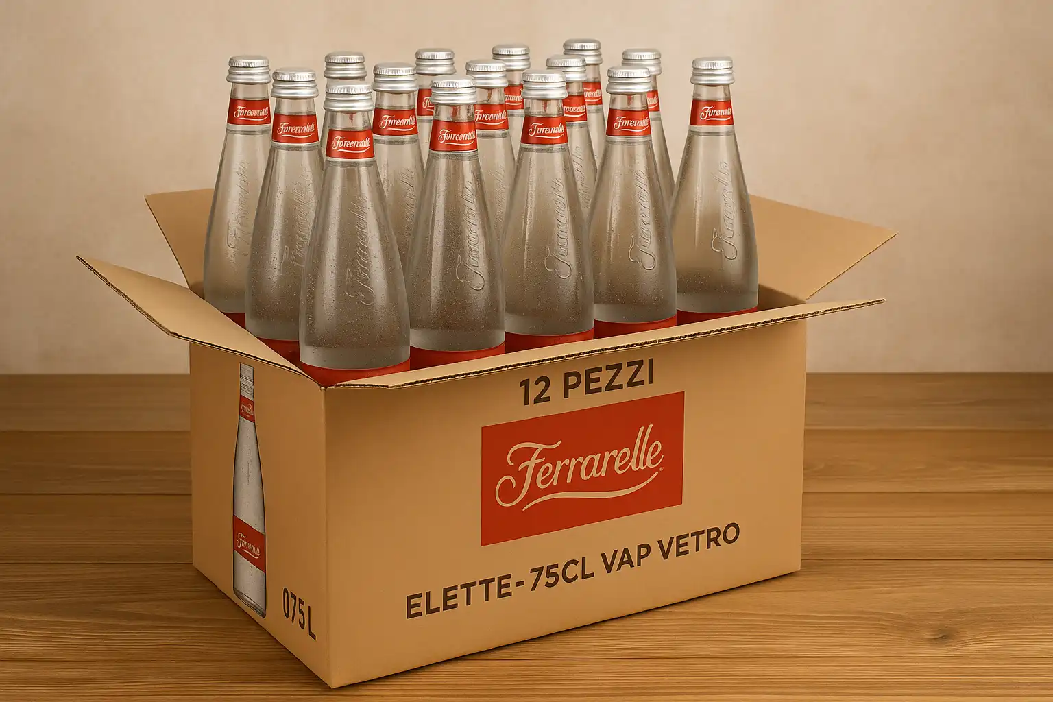 12 Bottiglie Acqua Ferrarelle Elette 75cl Vetro - Naturale Effervescente