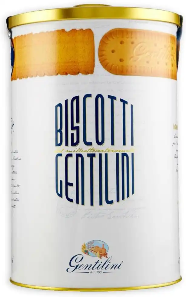 Gentilini Biscottiera Latta 125°Anniversario con Biscotti Novellini e Osvego 1kg