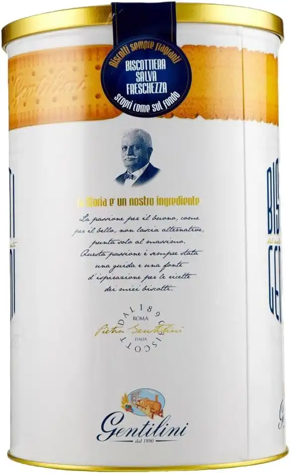 Gentilini Biscottiera Latta 125°Anniversario con Biscotti Novellini e Osvego 1kg
