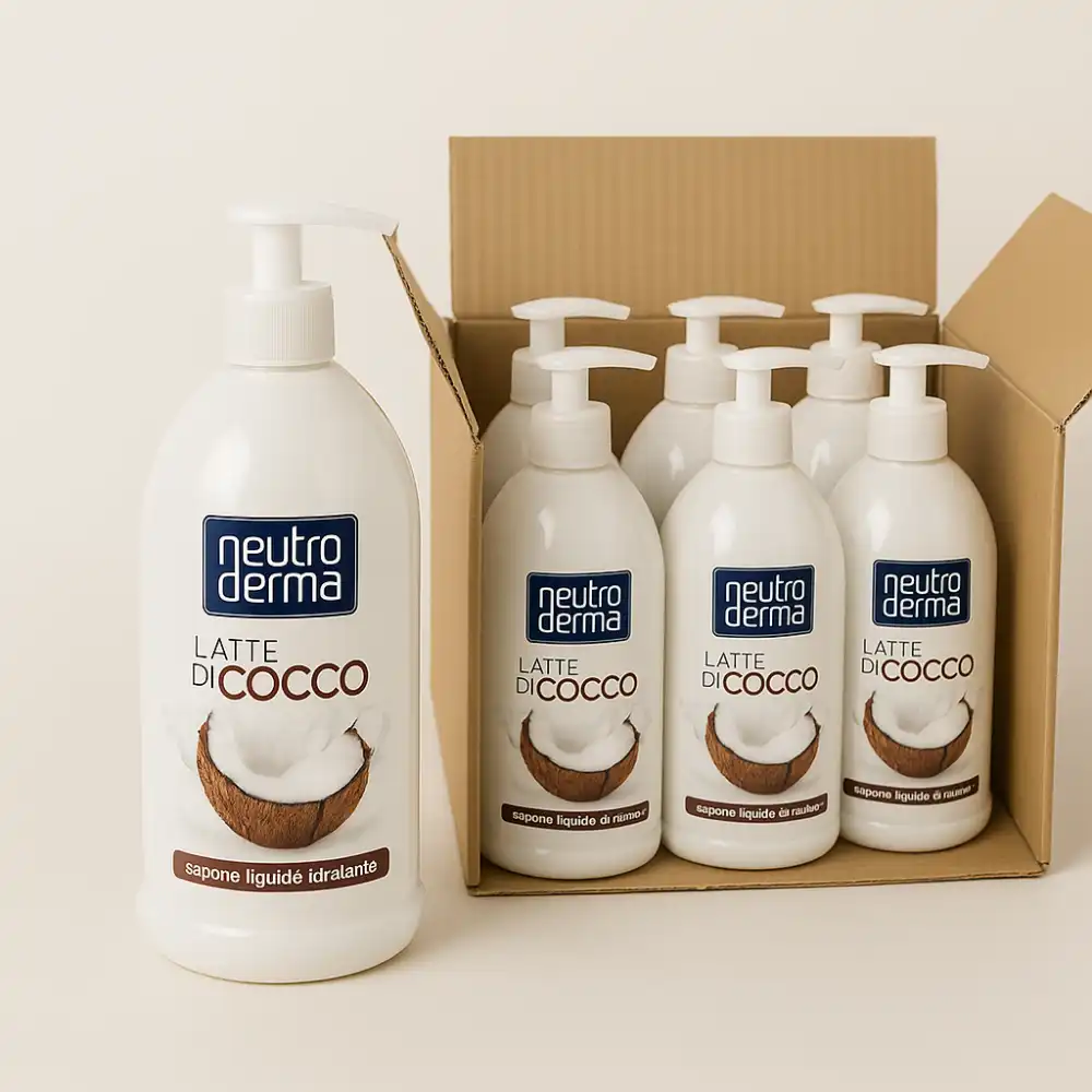 Neutro Derma Sapone Liquido Idratante Latte di Cocco 1L – Confezione 6 Pezzi
