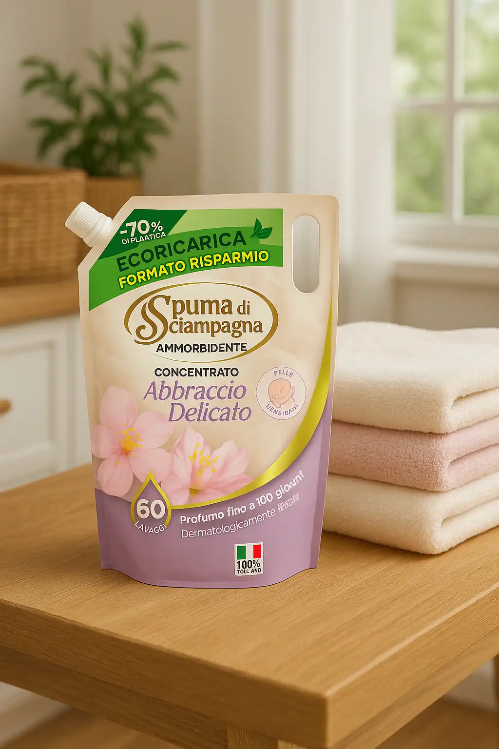 4x Spuma di Sciampagna Ammorbidente Concentrato Abbraccio Delicato 60 Lavaggi