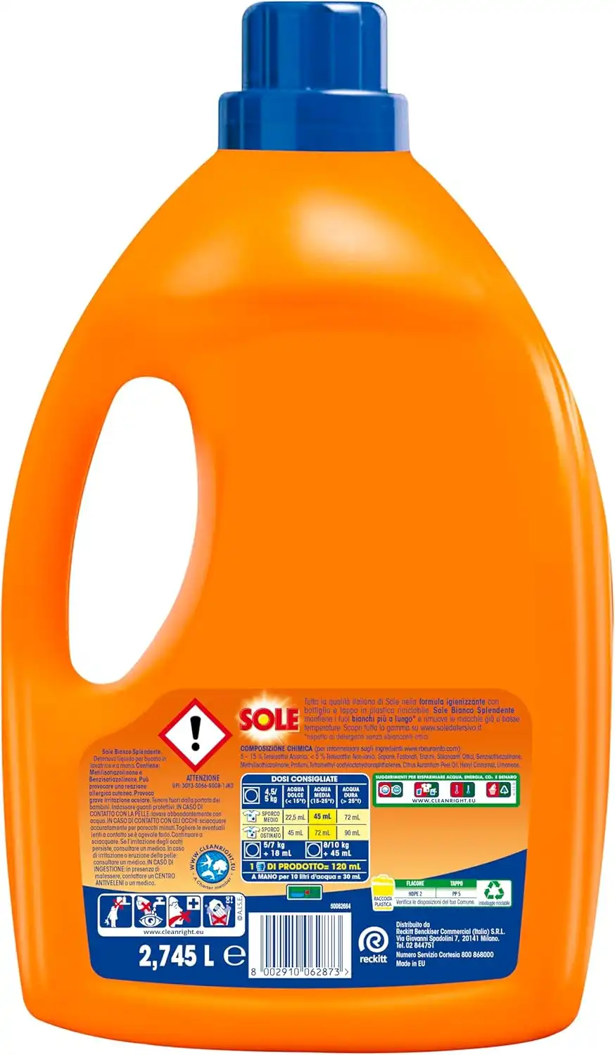 3x Sole Detersivo Lavatrice Bianco Splendente 183 Lavaggi Liquido Igienizzante