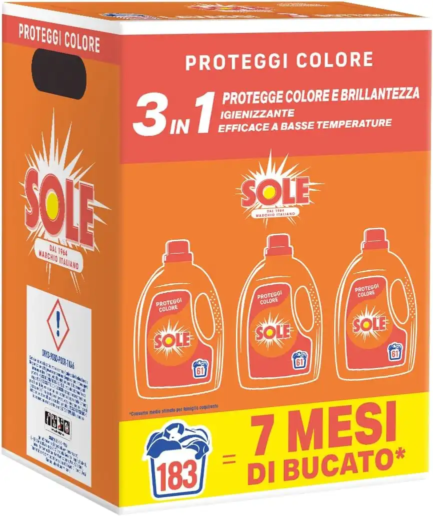 3x Sole Detersivo Lavatrice Liquido Proteggi Colore 183 Lavaggi Igienizzante