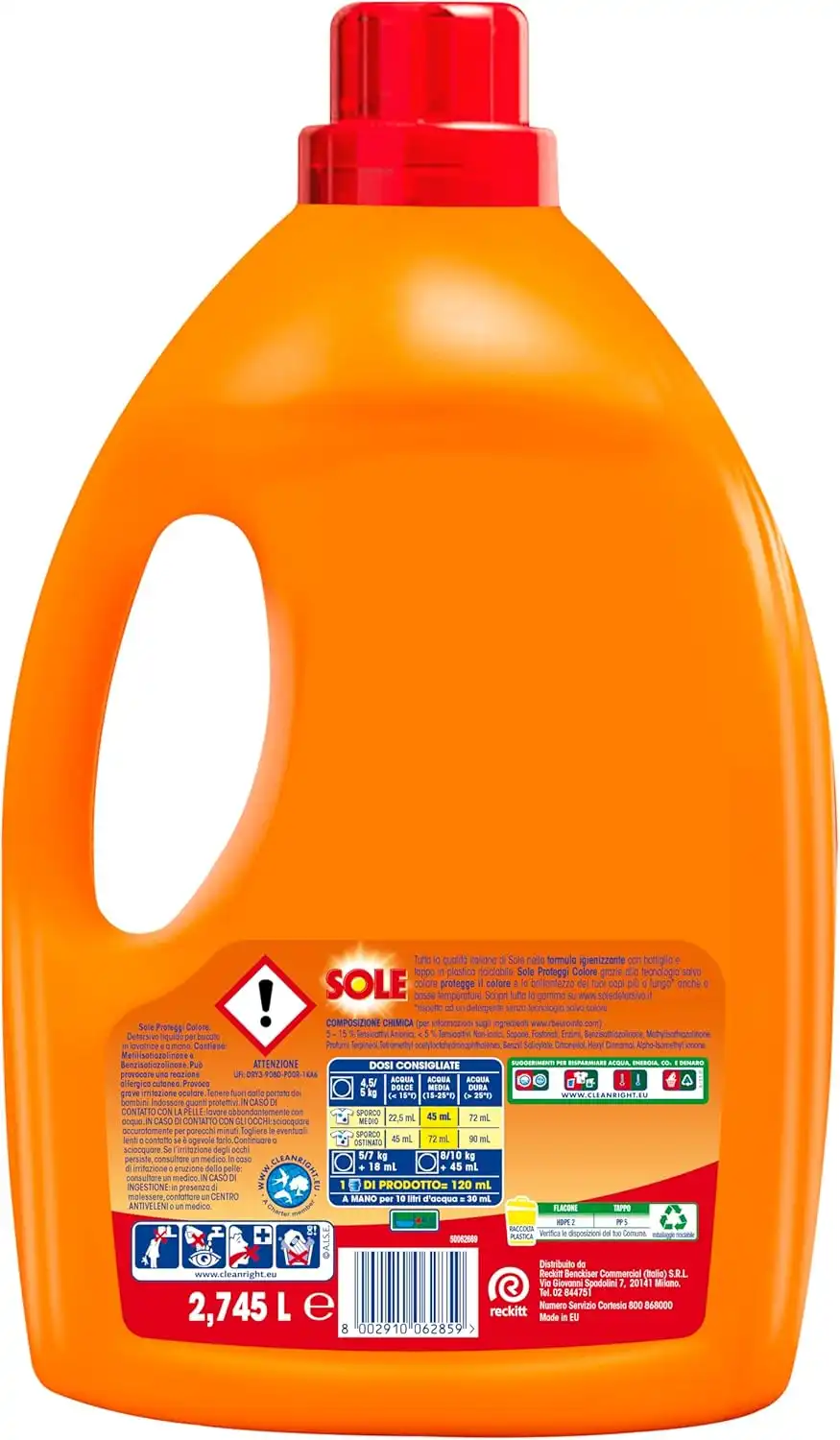 3x Sole Detersivo Lavatrice Liquido Proteggi Colore 183 Lavaggi Igienizzante