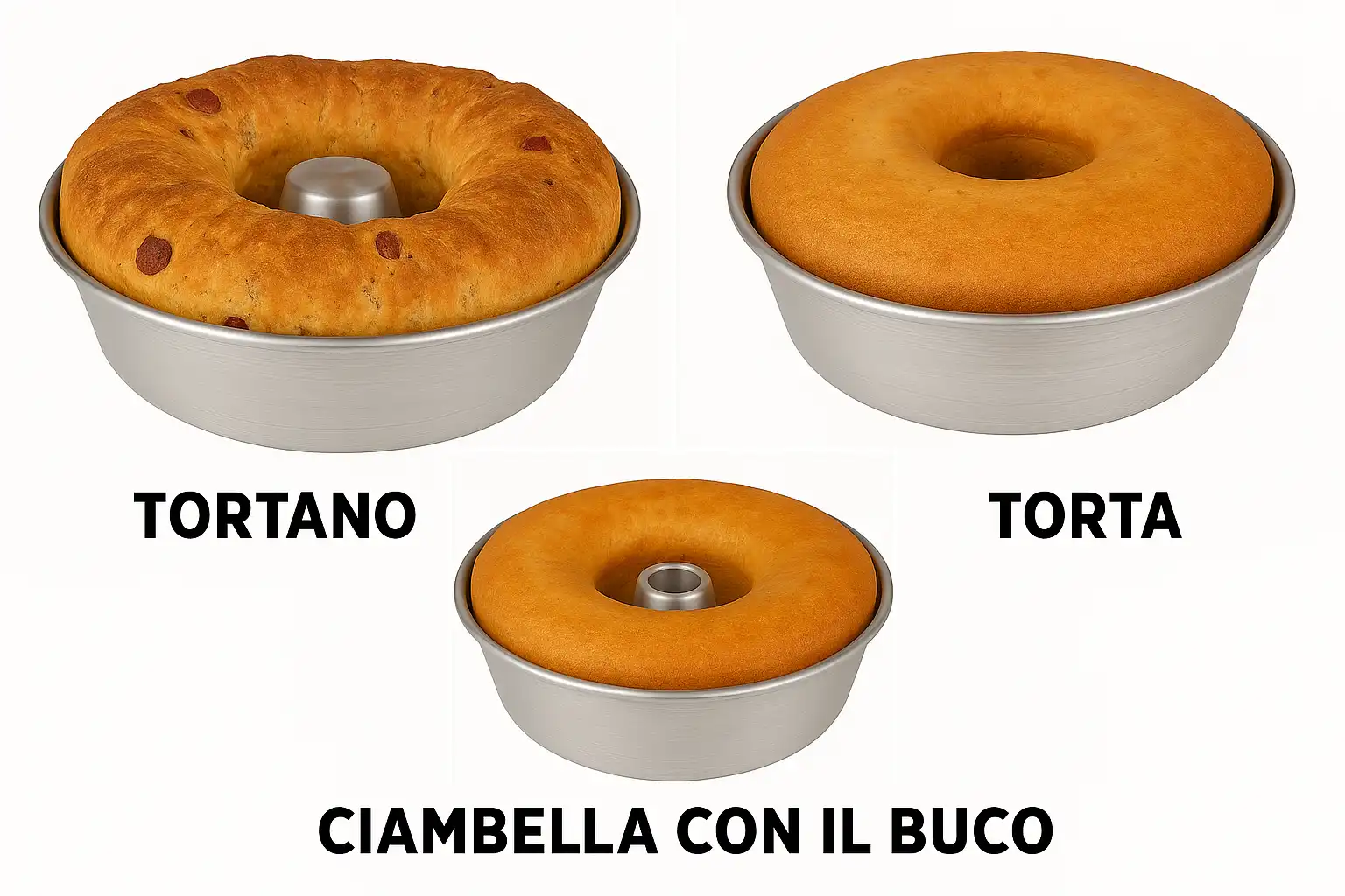 Set 3 Stampi Forno Alluminio 99,5% Ø28-30-32cm Ciambella Torte Casatiello