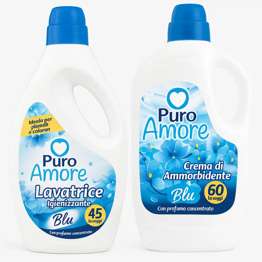 Combo Puro Amore Blu Detersivo Lavatrice 45 Lavaggi + Ammorbidente 60 Lavaggi