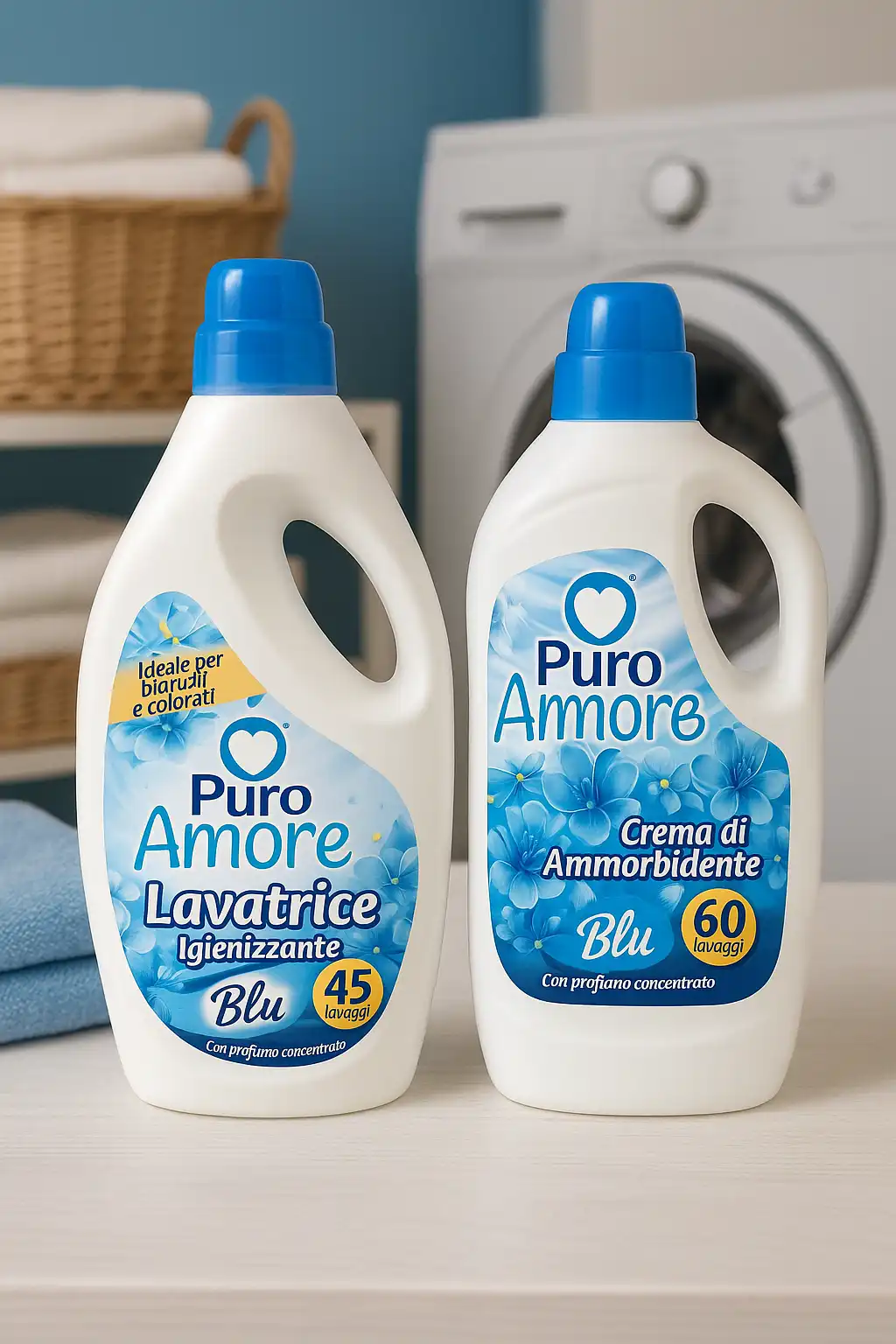 Combo Puro Amore Blu Detersivo Lavatrice 45 Lavaggi + Ammorbidente 60 Lavaggi